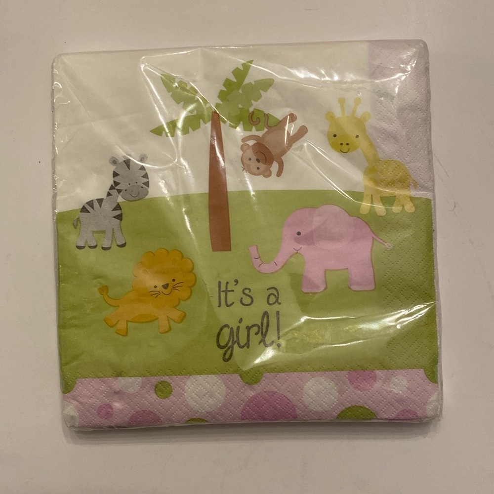 20 Pack Gender Reveal Party It’s A Girl Pink Green Elephant Napkins NWT OS
